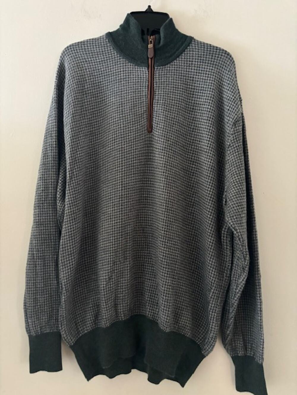 Orvis Sweater Mens XL Quarter Zip Wool Knit Pullover Houndstooth
